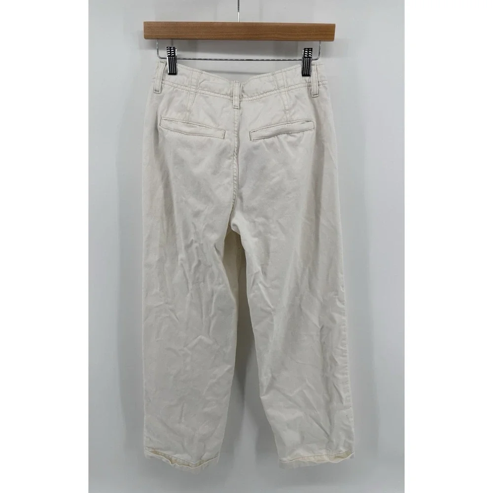 Free People Wide Leg Button Fly Pants Sz 25 Cuffed Preppy Momcore